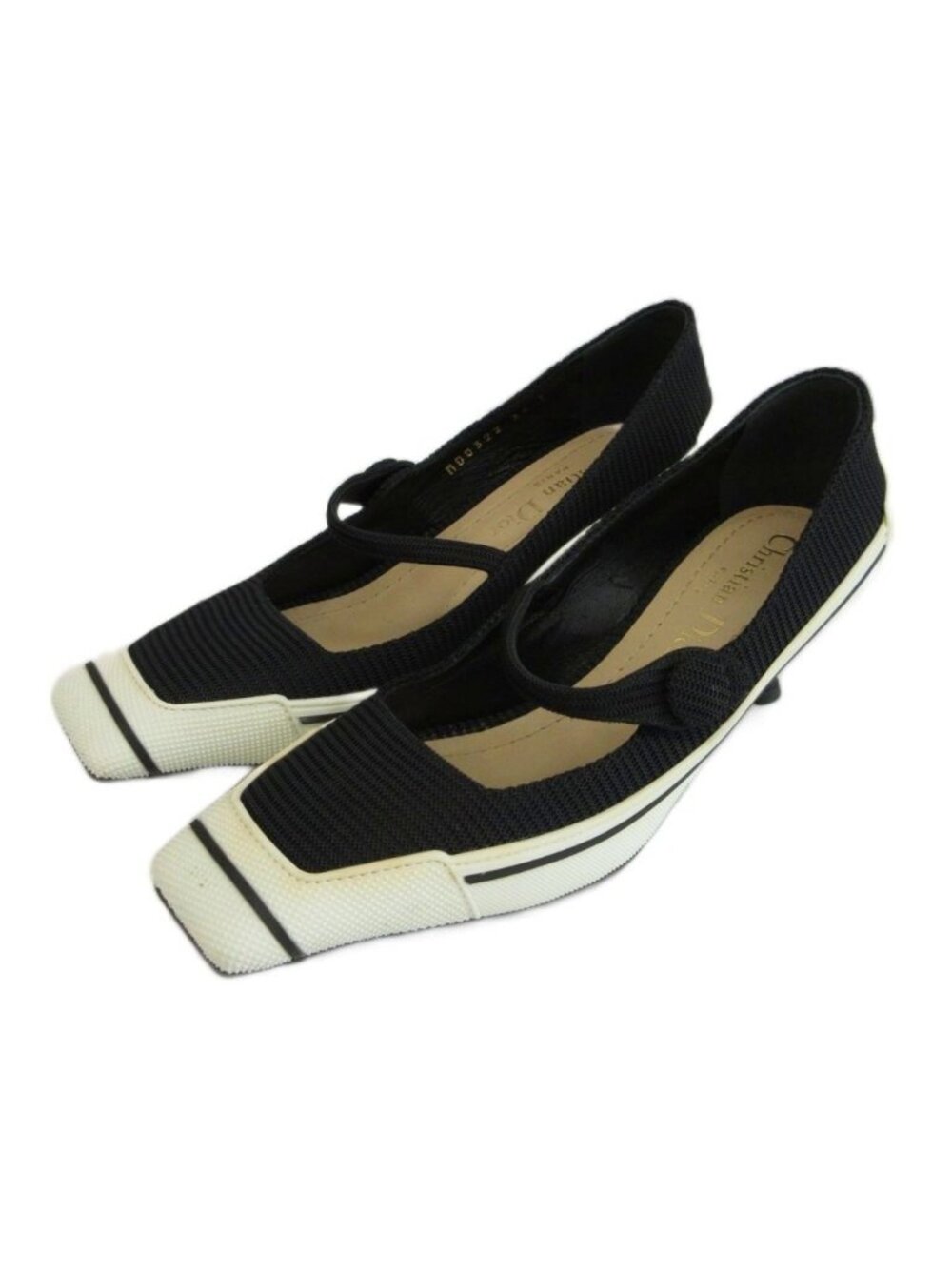 Dior D-motion Technical Fabric Pumps Square Toe Middle Heels Logo Black